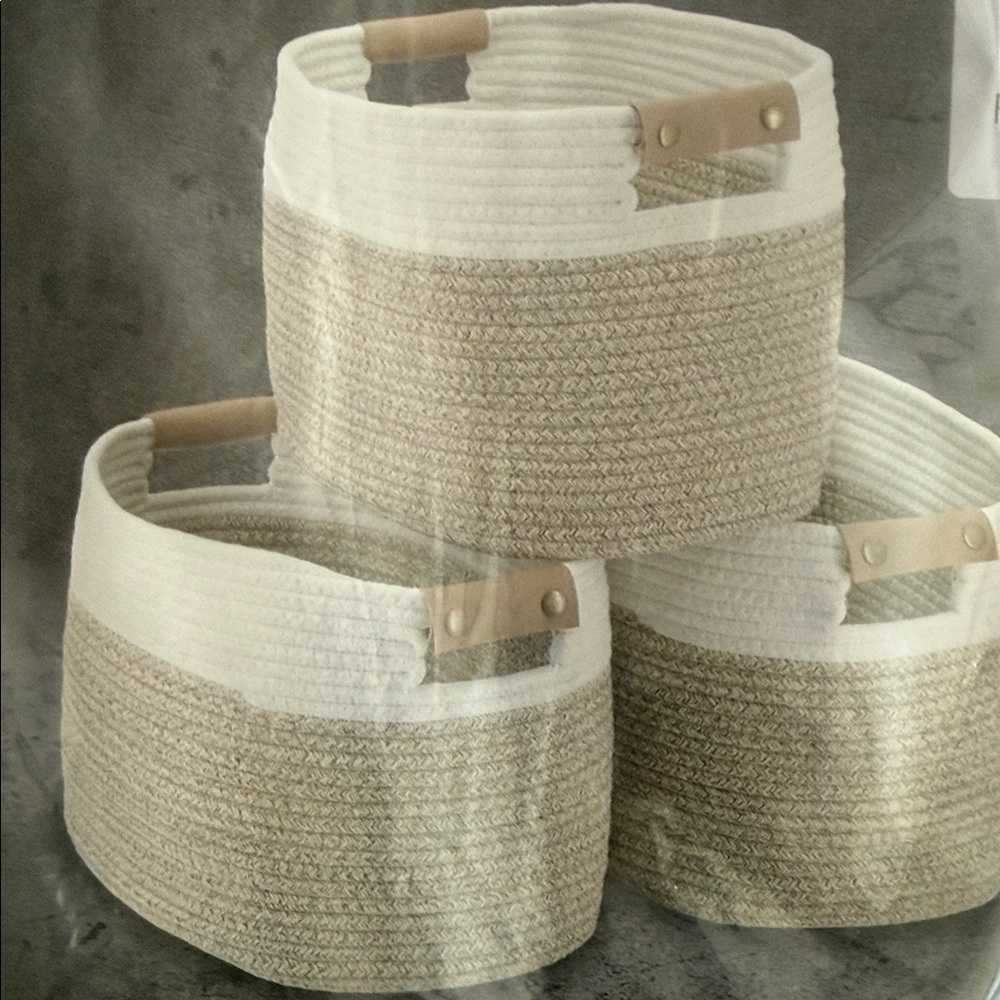 3pc. Elegant Two-Tone Woven Storage Baskets